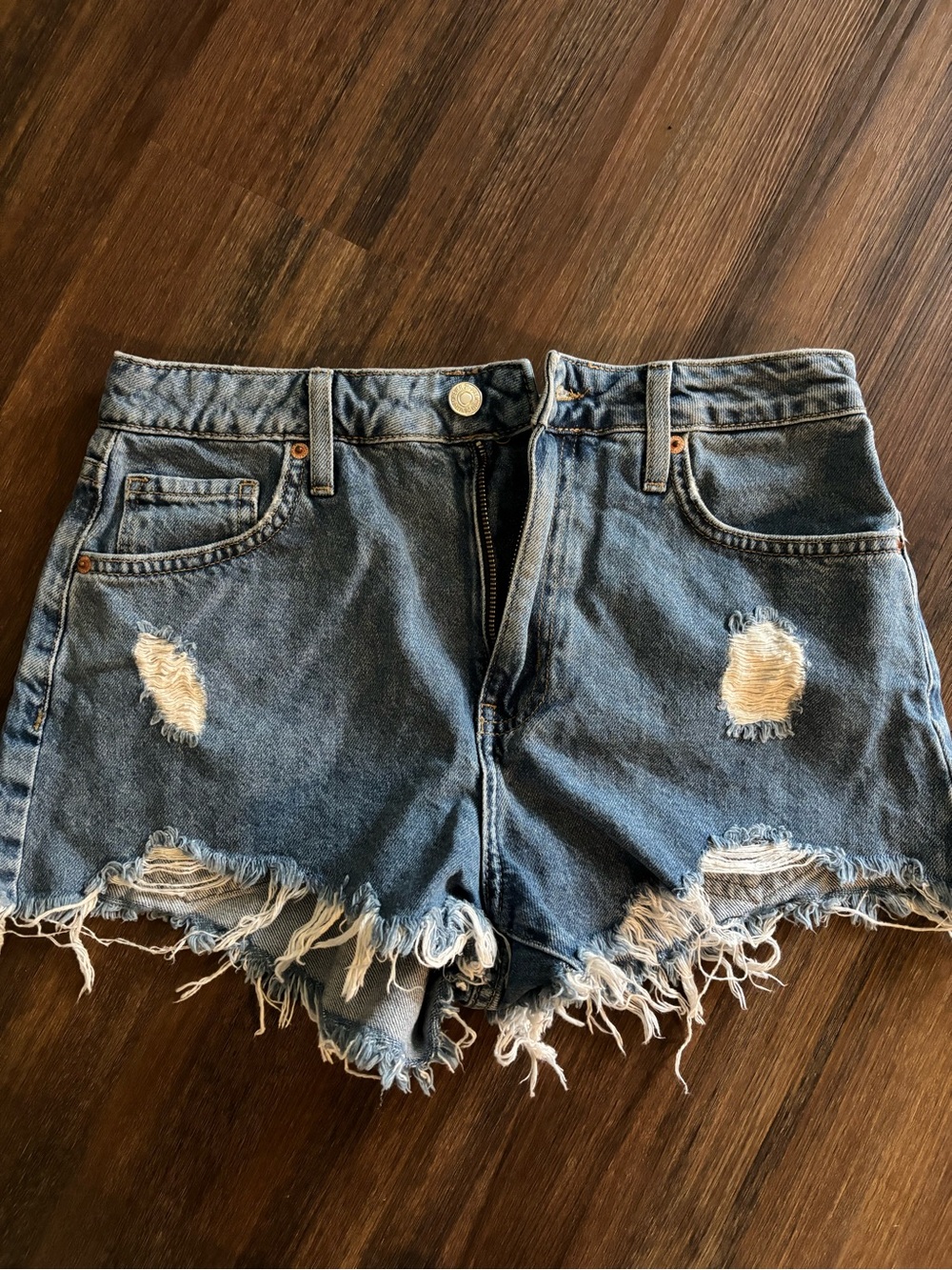 Forever 21 Distressed Dark Blue High-Rise Denim Shorts